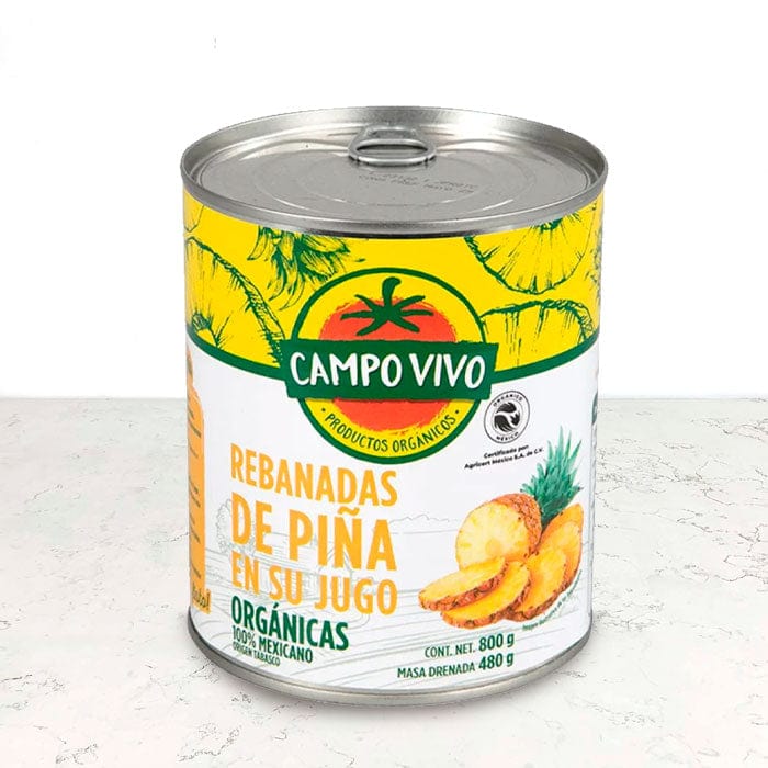 Piña orgánica rebanada en su jugo 800g Campo Vivo